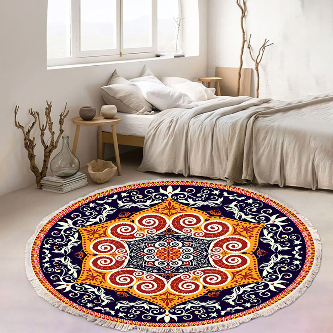 SOGA 90cm Round Mandala Ethnic Style Round Carpet, Anti-slip Doormat, Home Decor