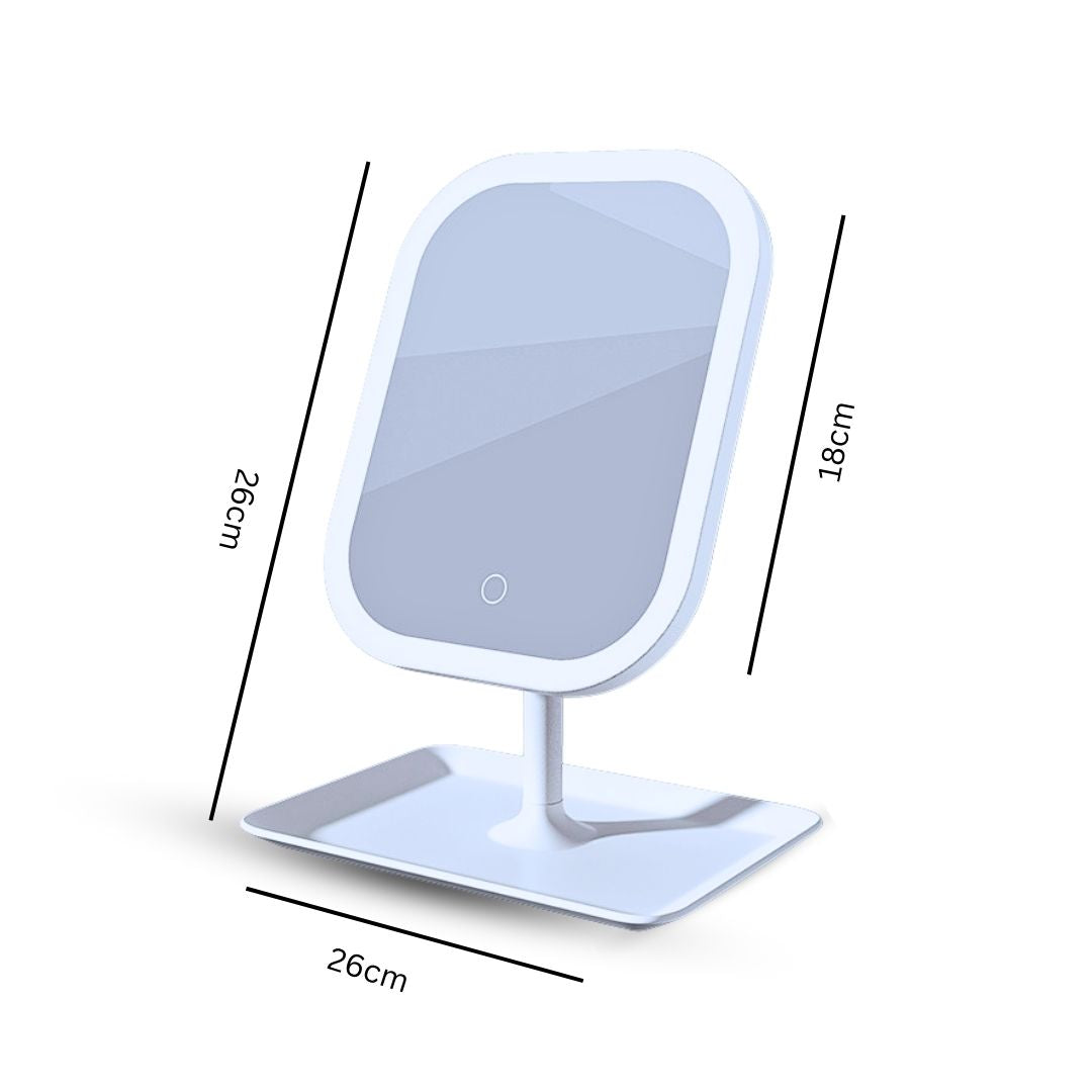 SOGA 26cm White Squared Smart LED Makeup Bedroom Table Vanity Mirror Tricolor w/ 5x Magnification