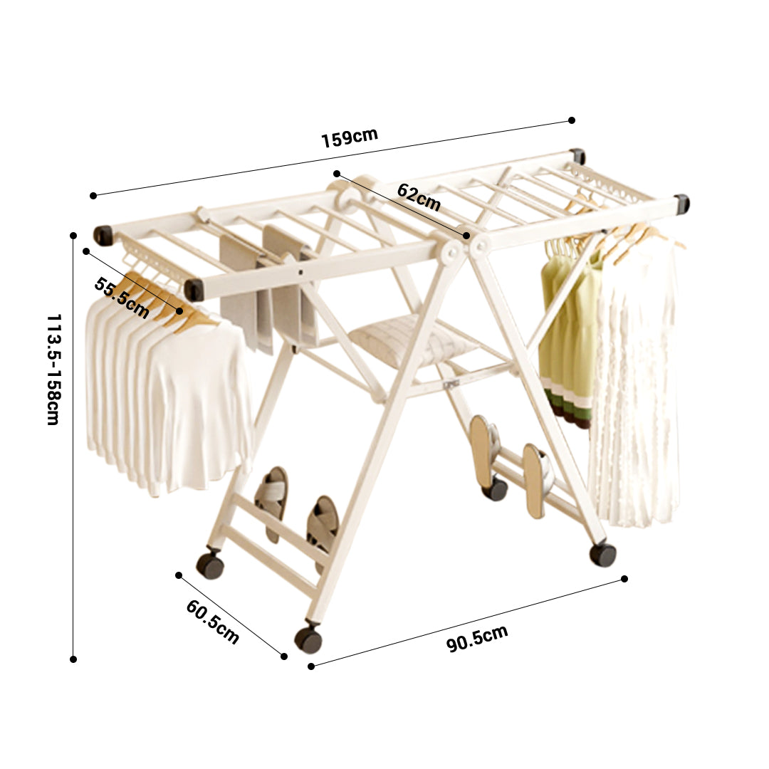 SOGA 2X 160cm Portable Wing Shape Clothes Drying Rack Foldable Space-Saving Laundry Holder