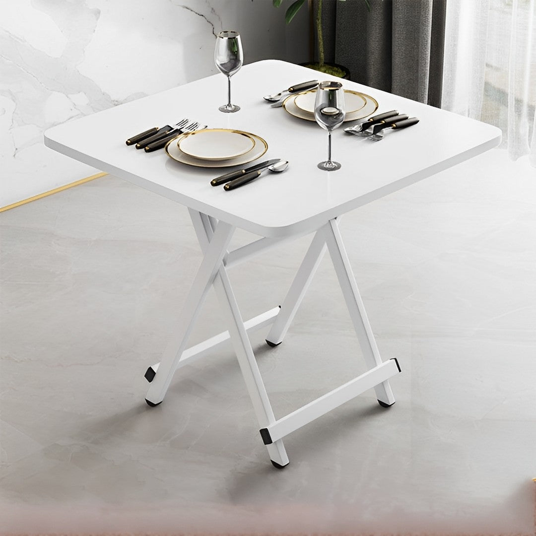 SOGA 2X White Dining Table Portable Square Surface Space Saving Folding Desk with Lacquered Legs Home Decor