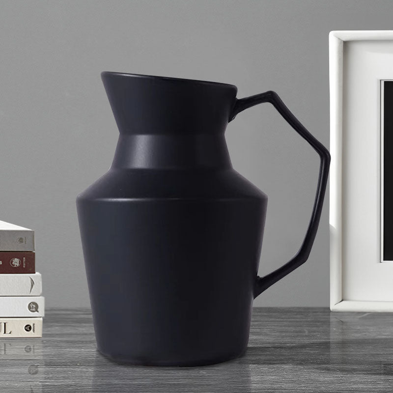 SOGA 23.5cmx19.5cm Ornament Black Modern Ceramic Decorative Pitcher Vase with Handle for Home Décor