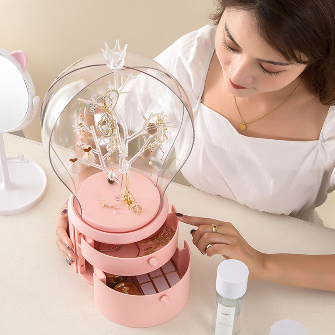 SOGA 2X Pink 360 Degree Rotating 2 Layered Jewelry Storage Box Waterproof Dustproof Accessories Organiser
