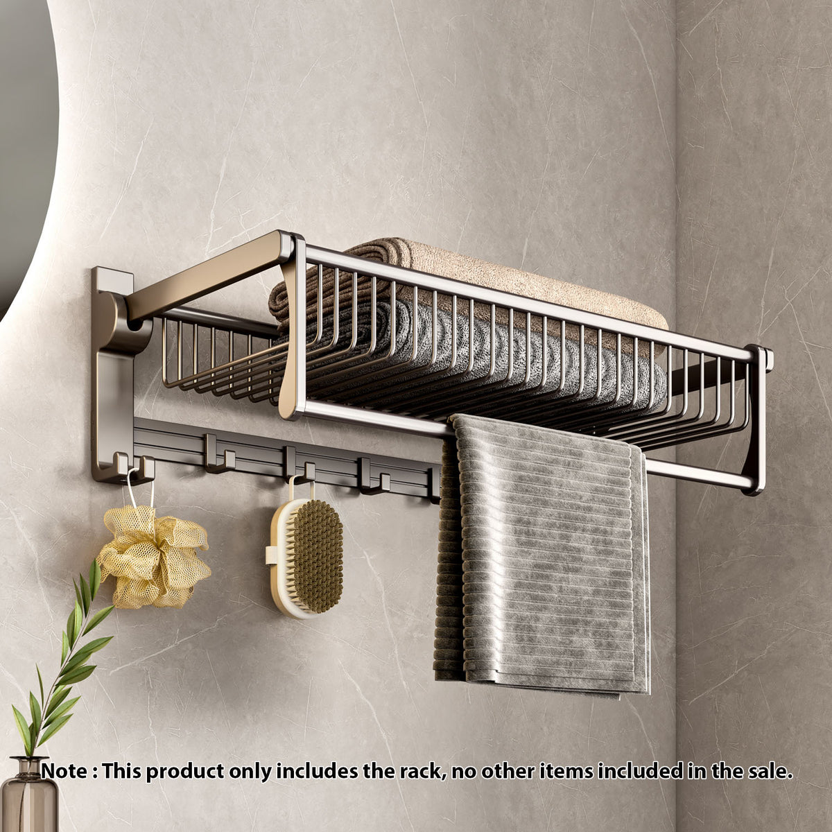 SOGA 50cm Wall-Mounted Double Pole Towel Holder Bathroom Organiser Rail Hanger with Hooks