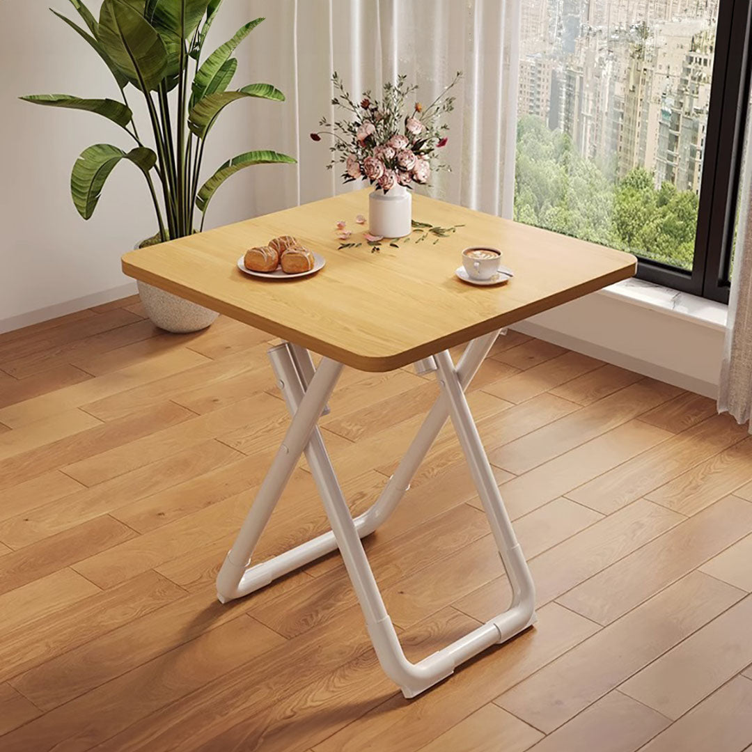 SOGA 80cm Wood Color Board Square Table with White Legs Modern and Stylish Design for Home Decor