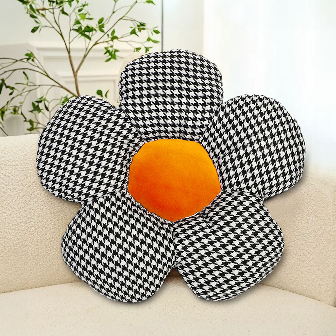 SOGA 2X Black Flower Cushion Shaped for Floor and Sitting Throw Pillow