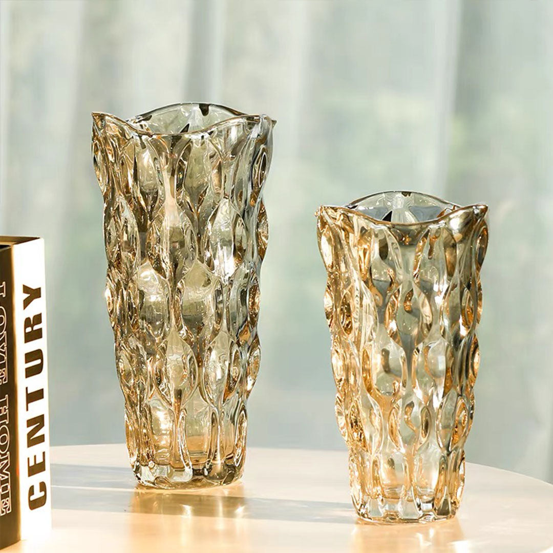 SOGA 29.8cm Golden Amber Glass Crystal Vase Elegant Modern Home Décor