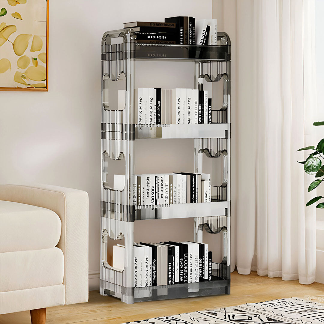 SOGA 38x24cm Clear 3 Tier Bookshelf & Cosmetic Storage Organizer Trolley Rack