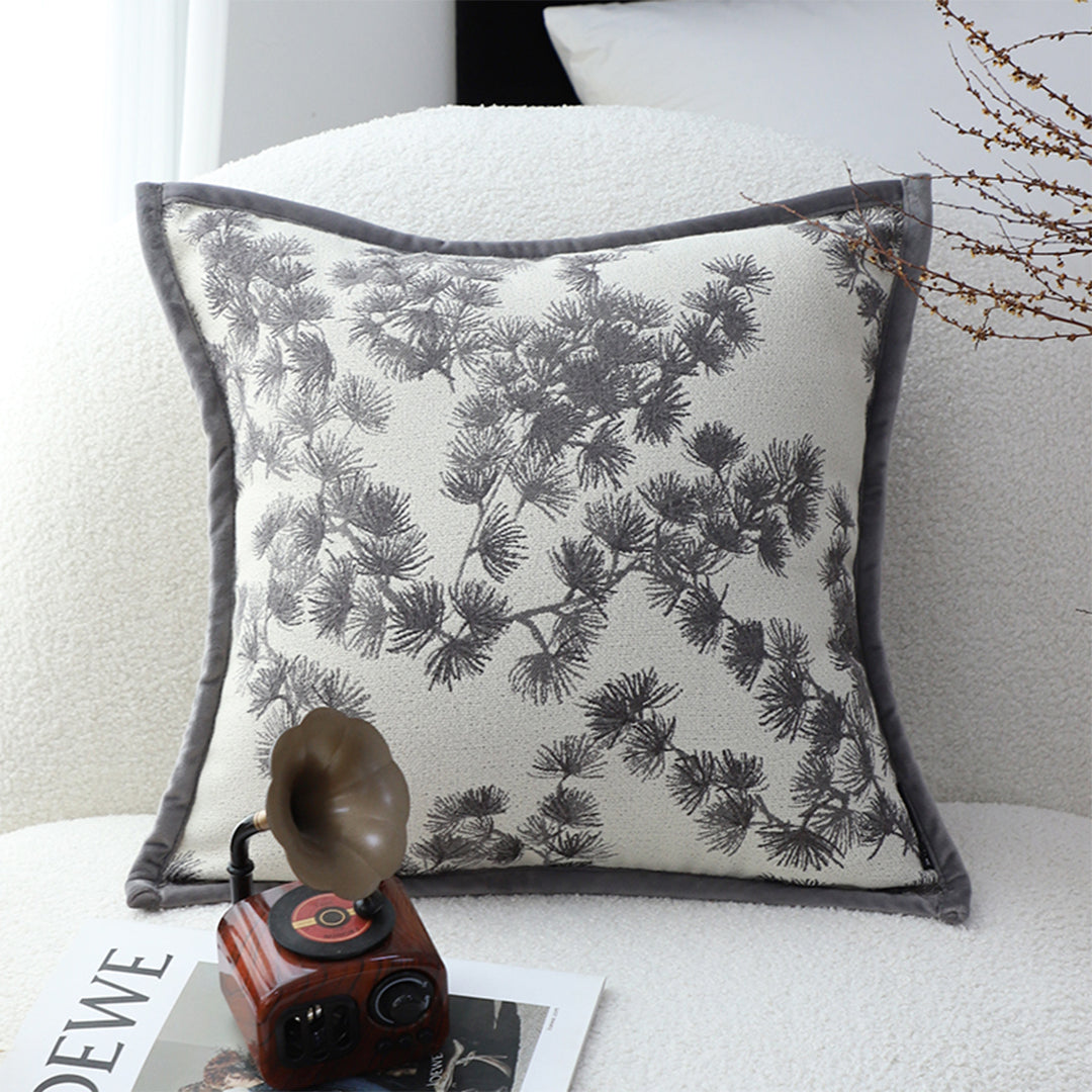 SOGA 45cm Throw Pillow Off White Wide Border with Branch and Pine Needle Design Pattern Home Decor