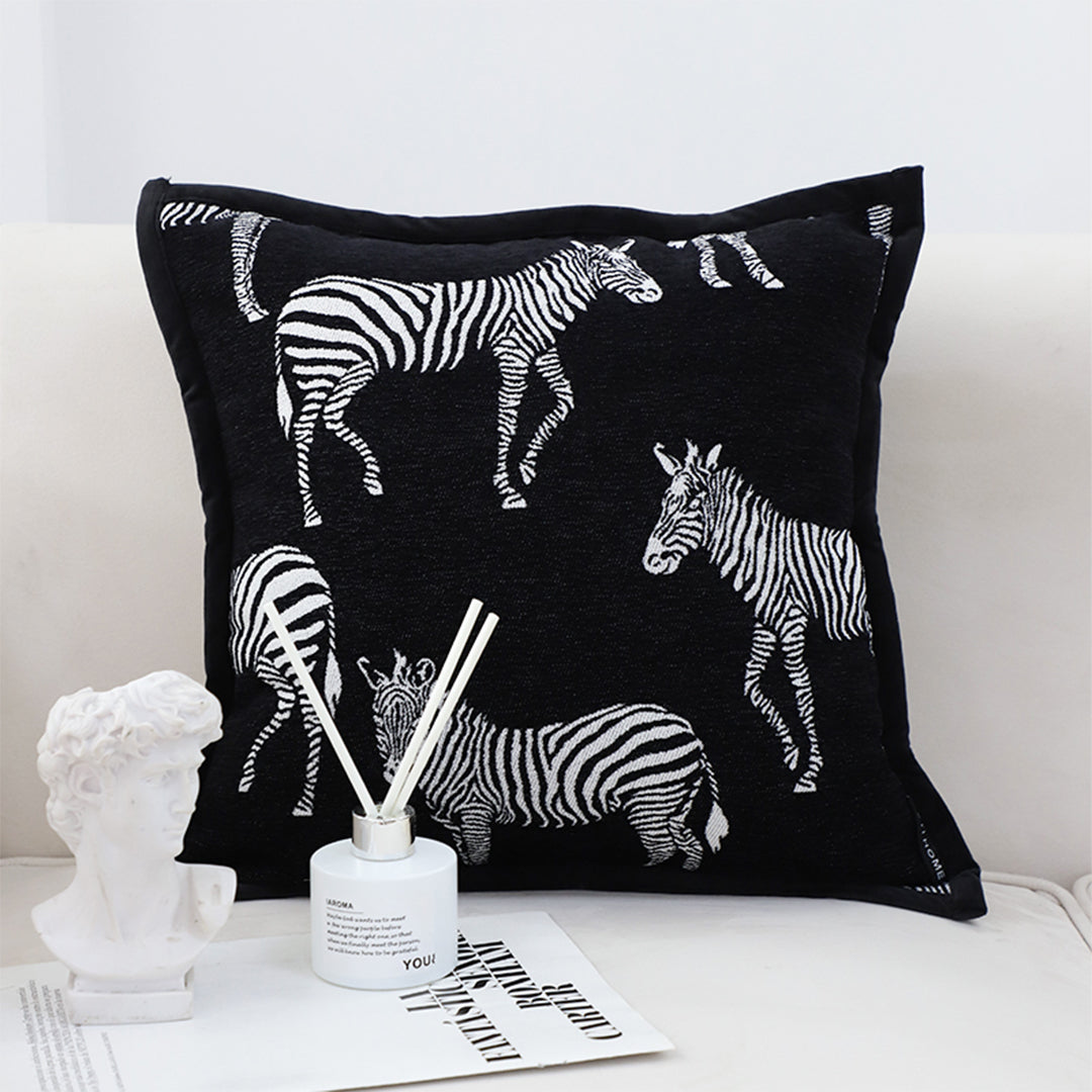 SOGA 50cm Throw Pillow Black Light Luxury Zebra Square Pillow for Home Decor