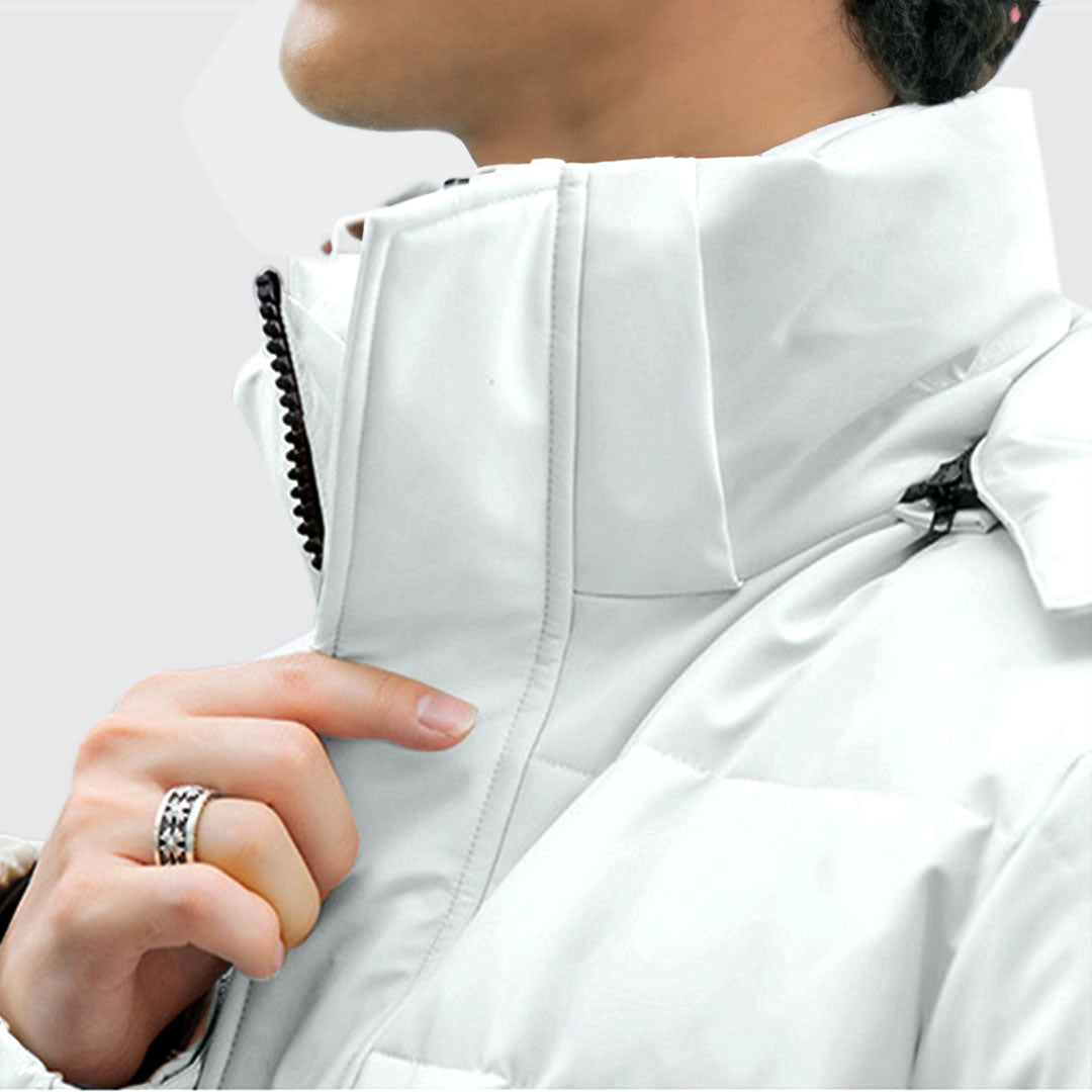 abbee White 2XL Winter Hooded Overcoat Long Jacket Stylish Lightweight Quilted Warm Puffer Coat