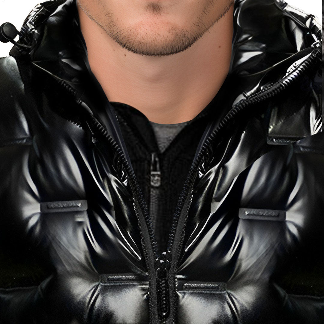 abbee Black 2XL Winter Hooded Glossy Down Jacket Stylish Lightweight Quilted Warm Puffer Coat
