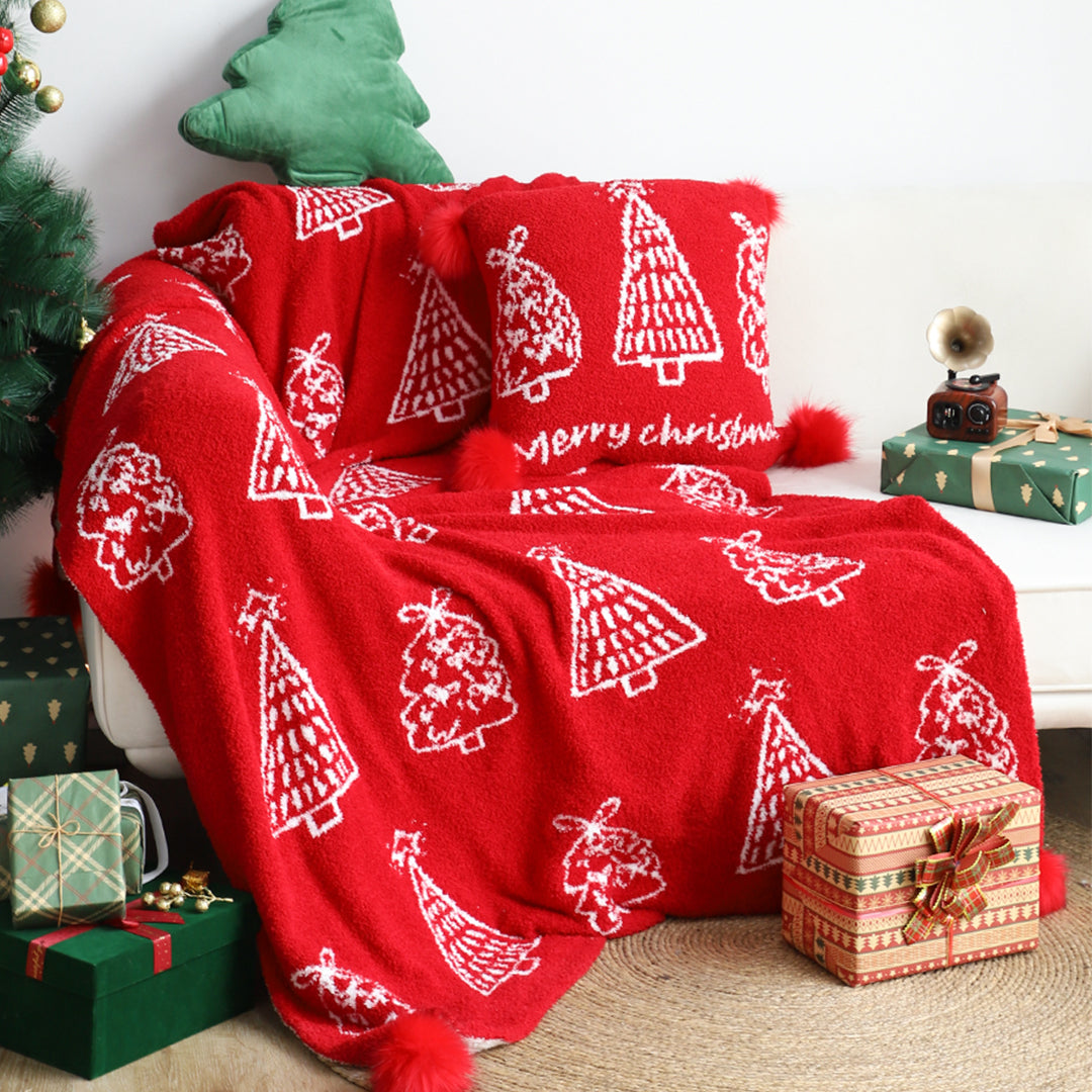 SOGA 130x180cm Throw Blanket Red Christmas Tree Half Fleece for Holiday Season Cozy