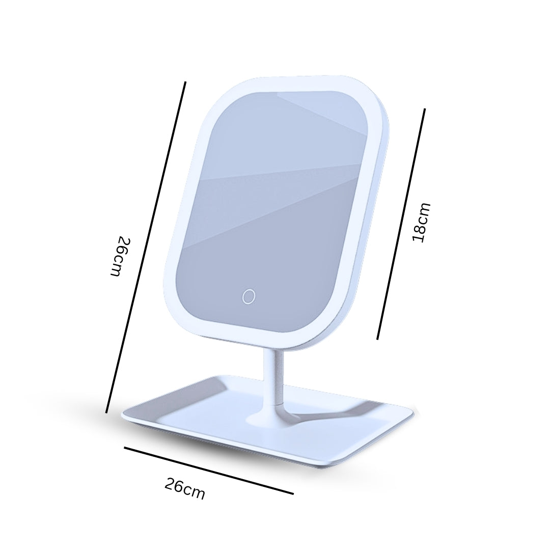 SOGA 26cm White Squared Smart LED Makeup Bedroom Table Vanity Mirror Tricolor w/ 5x Magnification
