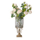 SOGA European Clear Glass Cylinder Flower Vase Solid Base with Gold Metal Pattern