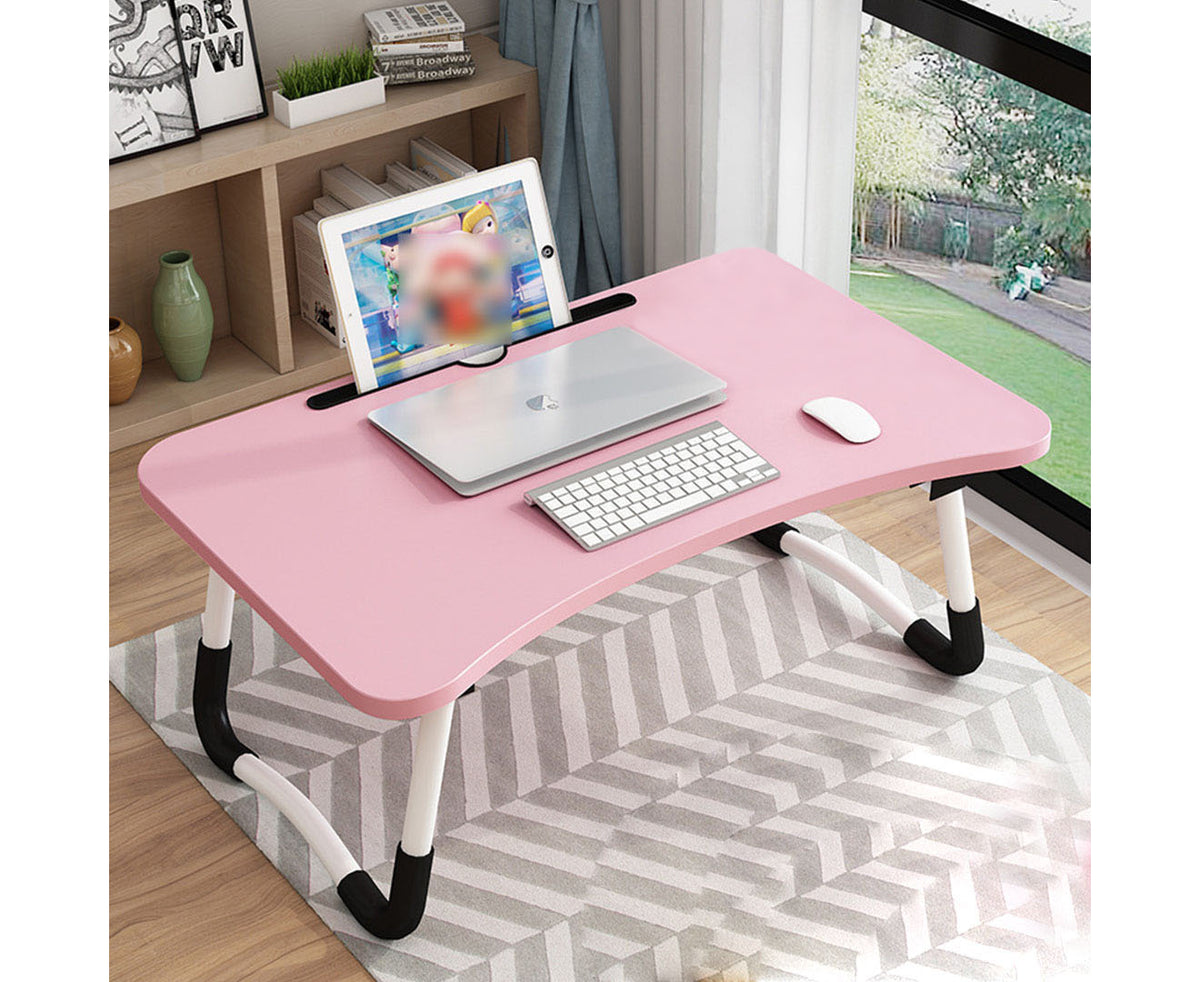 SOGA Pink Portable Bed Table Adjustable Foldable Bed Sofa Study Table Laptop Mini Desk with Notebook Stand Card Slot Holder Home Decor