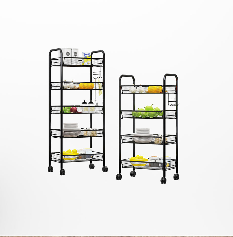 SOGA 2X 4 Tier Steel Black Bee Mesh Kitchen Cart Multi-Functional Shelves Portable Storage Organizer with Wheels