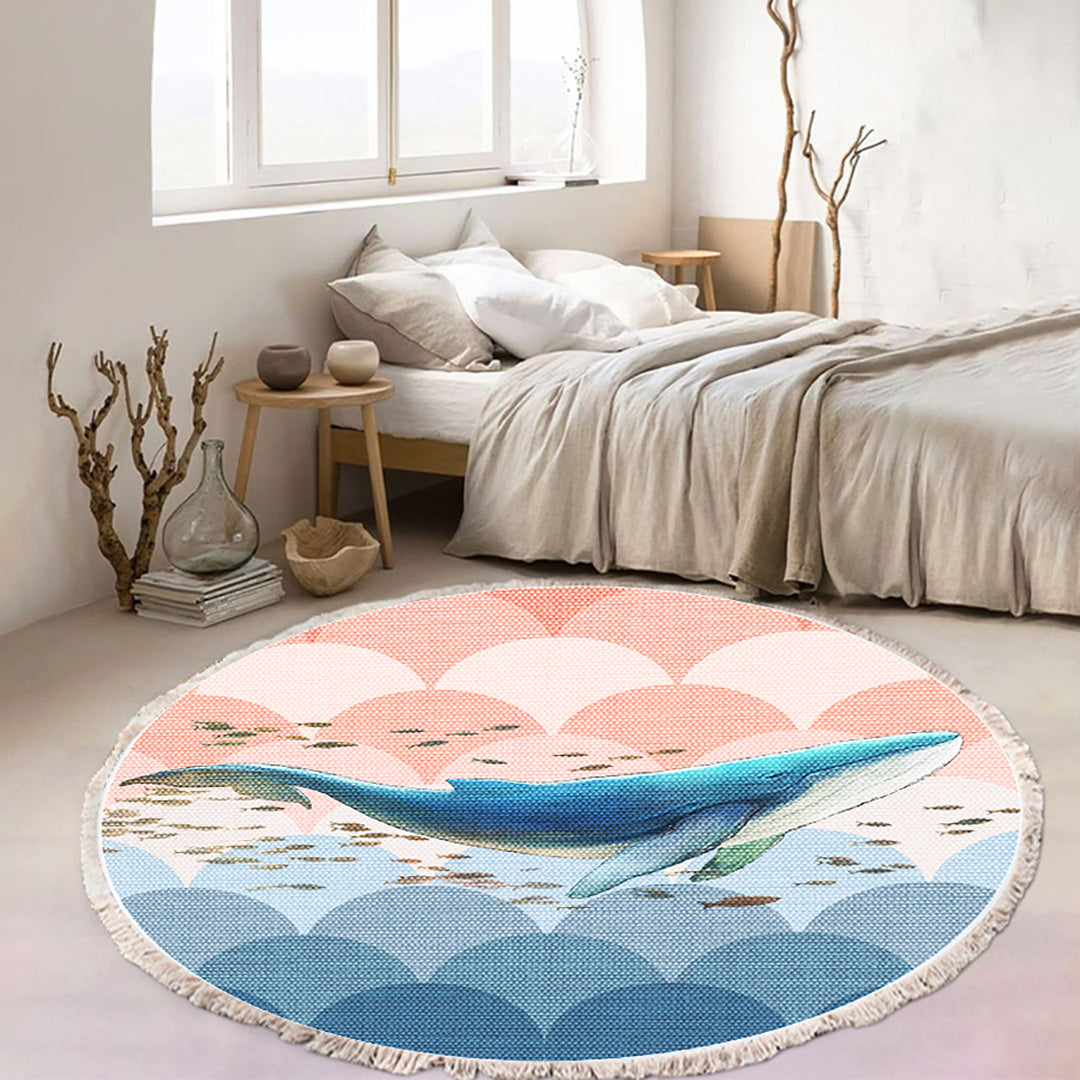 SOGA 2X 120cm Round Tassels Shark Print Area Rugs, Home Decor