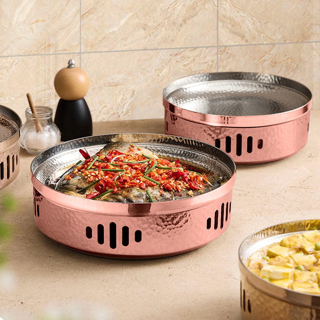 SOGA 26cm Hammered Texture Dry Pot in Rose Gold Color Kitchen Essential