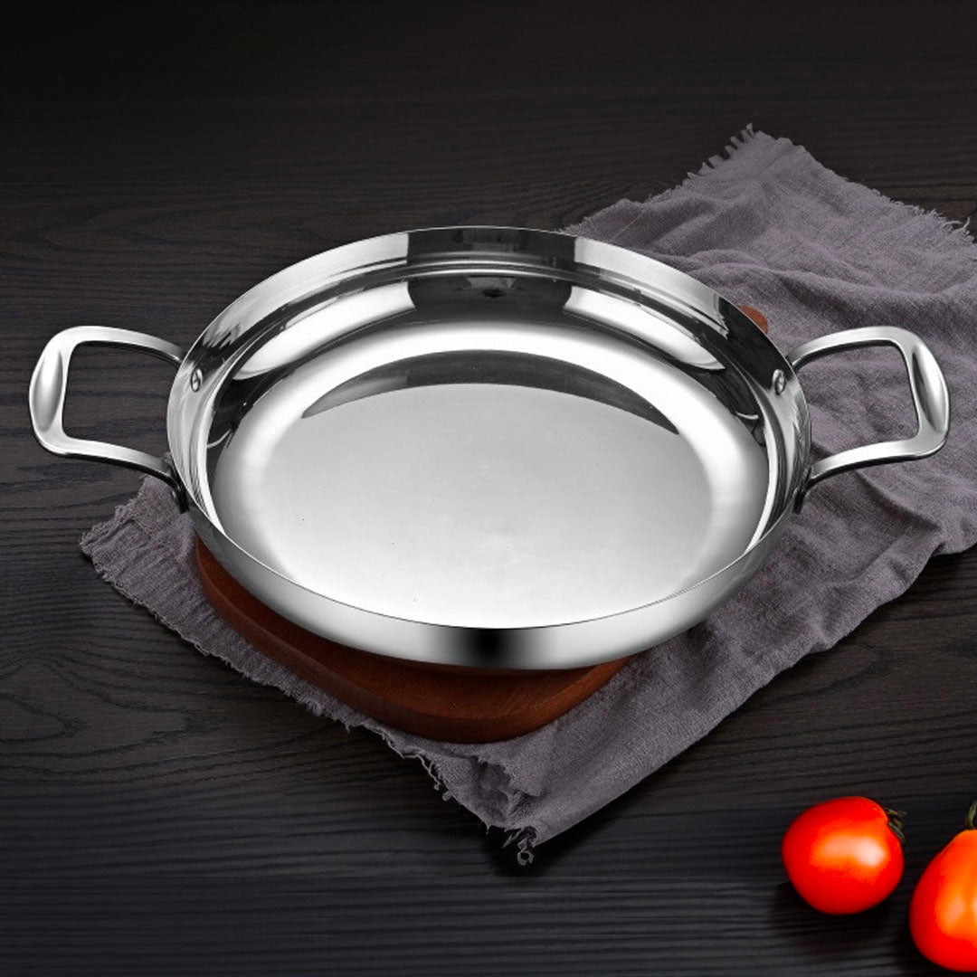 Soga 28cm Flat Base Seafood Dry Pot in Elegant Silver Finish with Durable for Kitchen Essential