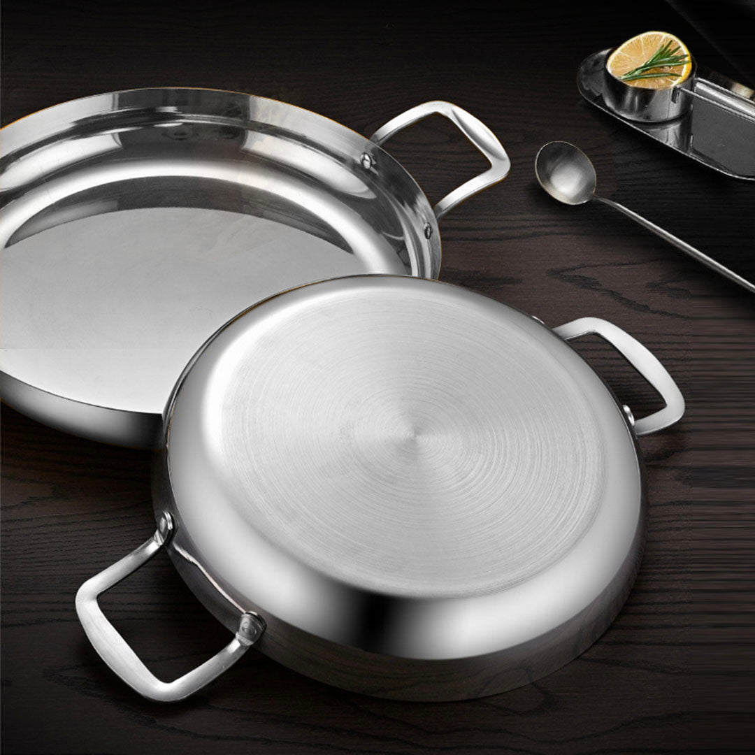 Soga 28cm Flat Base Seafood Dry Pot in Elegant Silver Finish with Durable for Kitchen Essential