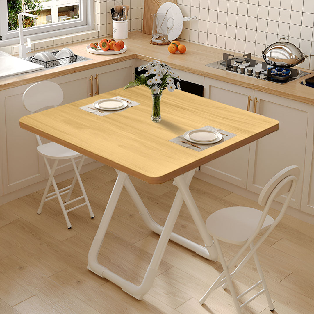 SOGA 80cm Wood Color Board Square Table with White Legs Modern and Stylish Design for Home Decor