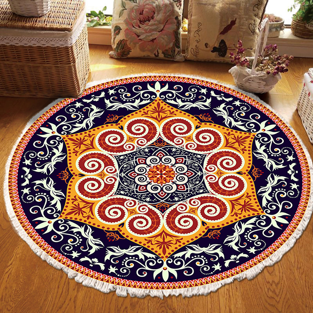 SOGA 90cm Round Mandala Ethnic Style Round Carpet, Anti-slip Doormat, Home Decor