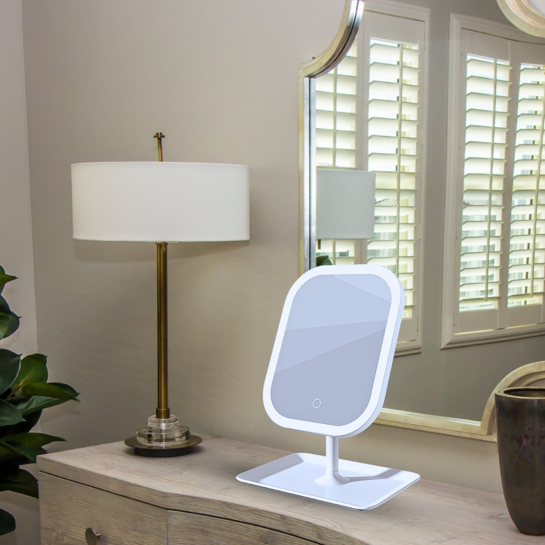 SOGA 2X 26cm White Squared Smart LED Makeup Bedroom Table Vanity Mirror Tricolor Adjustable Light