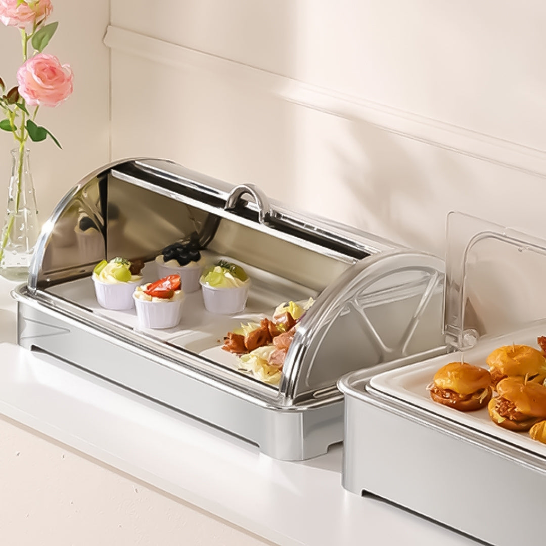 SOGA 59x38.5cm Silver Color Ceramic Serving Bowl Chafing Dish for Kitchen Essential