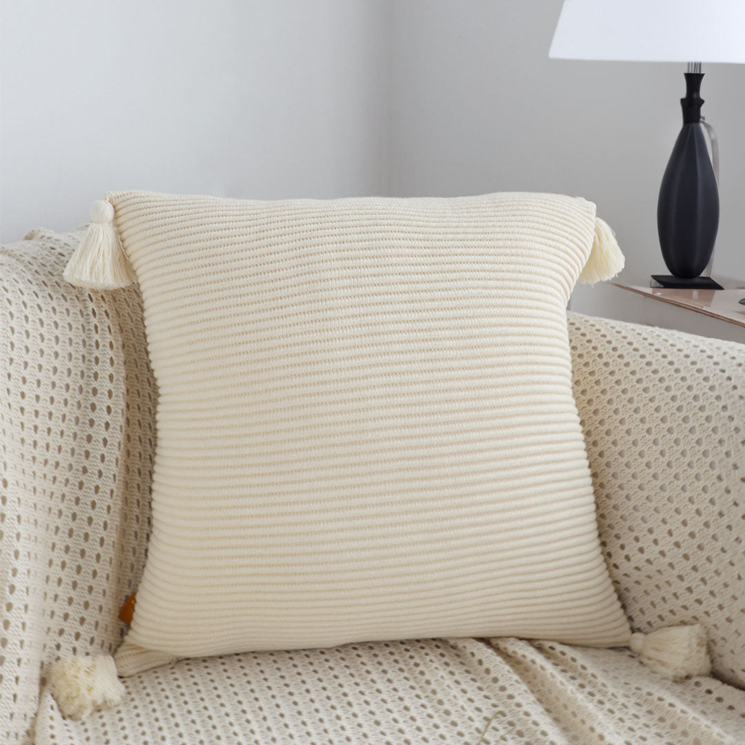 SOGA 45cm Khaki Wabi-Sabi Thickened Cotton Tassel Square Throw Pillow