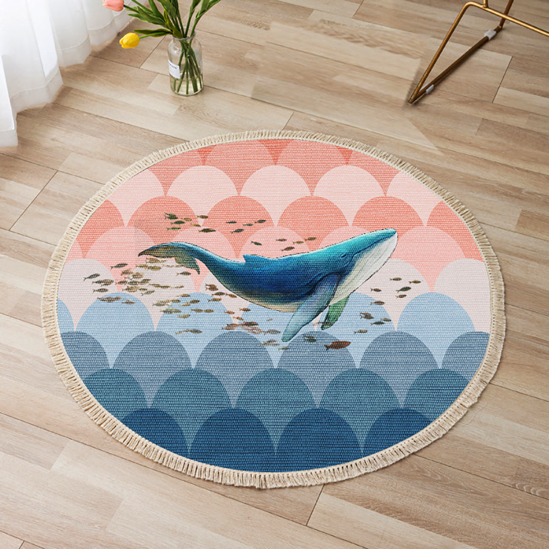 SOGA 2X 120cm Round Tassels Shark Print Area Rugs, Home Decor
