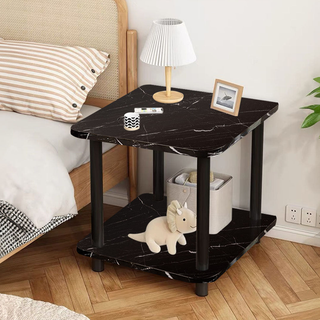 SOGA 2X 70cm Black Ceramic Side Table Stone Pattern Modern Design with Black Metal Legs