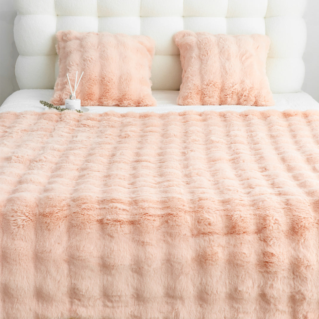 SOGA 2X 60X200cm Throw Blanket Pink Double Layer Rabbit Fur Cozy Comfort with Stylish Decor