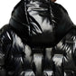 abbee Black Large Winter Hooded Glossy Down Jacket Stylish Lightweight Quilted Warm Puffer Coat