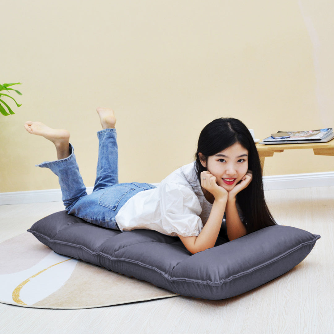 SOGA Grey Lounge Recliner Lazy Sofa Bed Tatami Cushion Collapsible Backrest Seat Home Office Decor