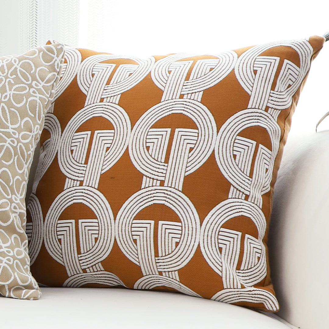 SOGA 50cm Throw Pillow Brown Circular Chain Jacquard Decorative Square for Home Decor