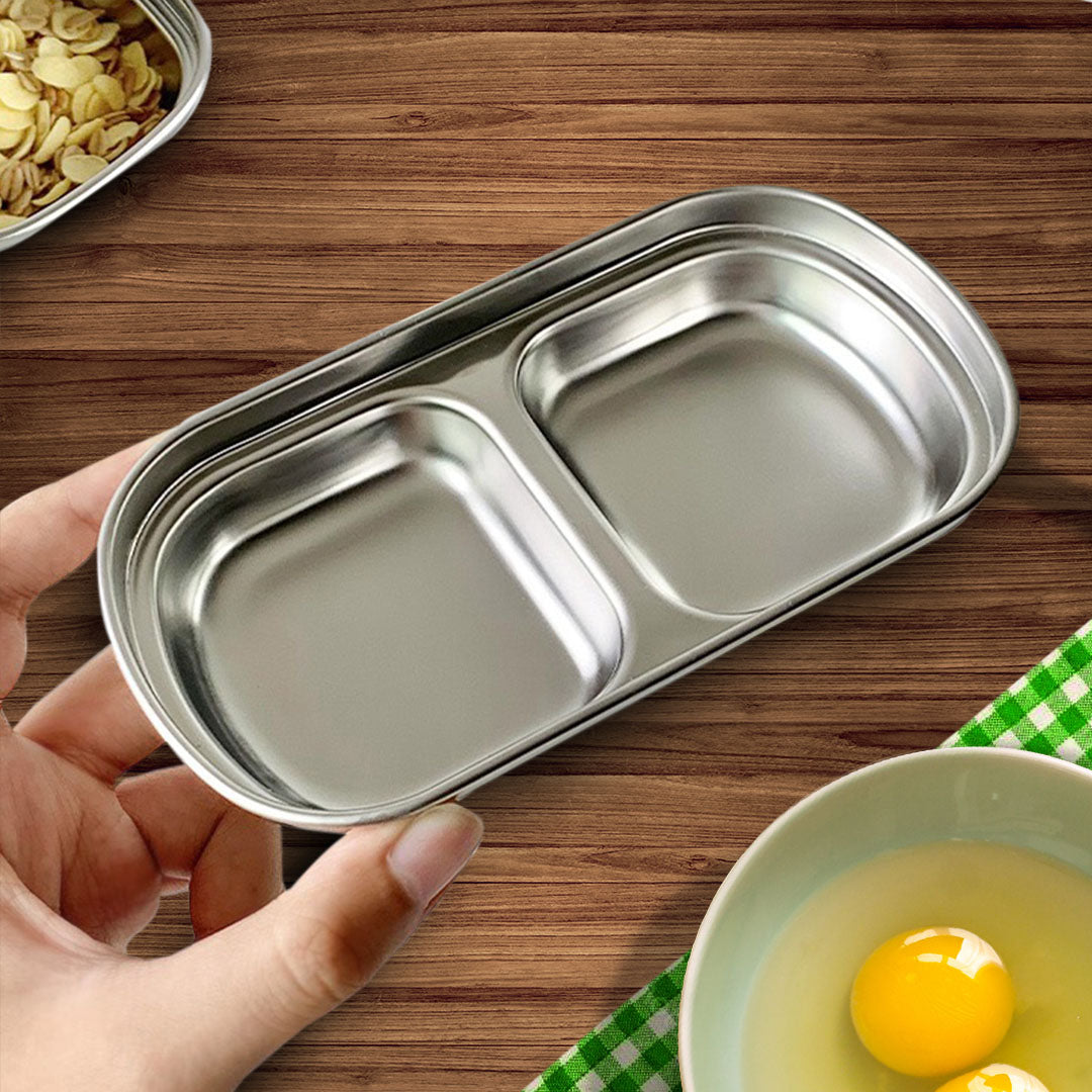 SOGA 15cm Silver Sauce Pan with Two Compartments Divided Sauce Dish Kitchen Essential