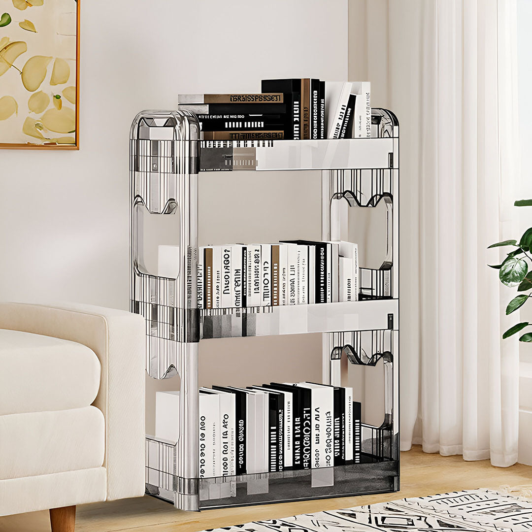 SOGA 38x24cm Clear 3 Tier Bookshelf & Cosmetic Storage Organizer Trolley Rack