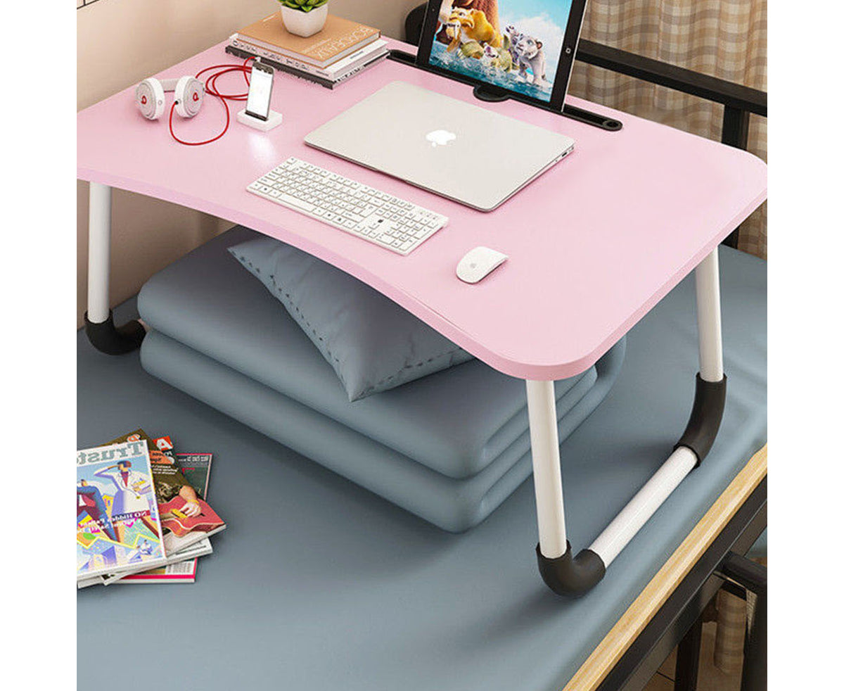 SOGA 2X Pink Portable Bed Table Adjustable Foldable Bed Sofa Study Table Laptop Mini Desk with Notebook Stand Card Slot Holder Home Decor