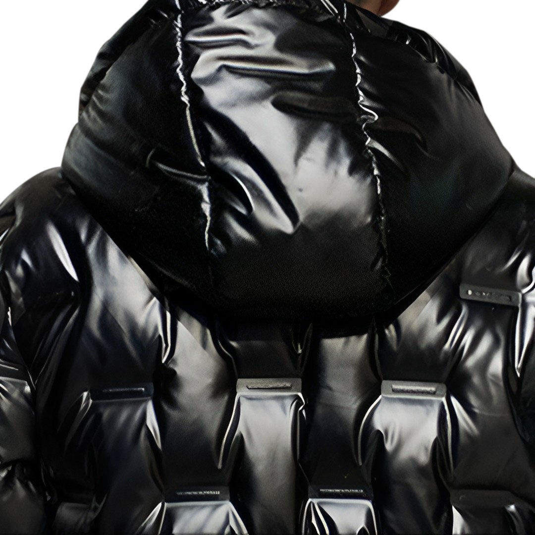 abbee Black XL Winter Hooded Glossy Down Jacket Stylish Lightweight Quilted Warm Puffer Coat