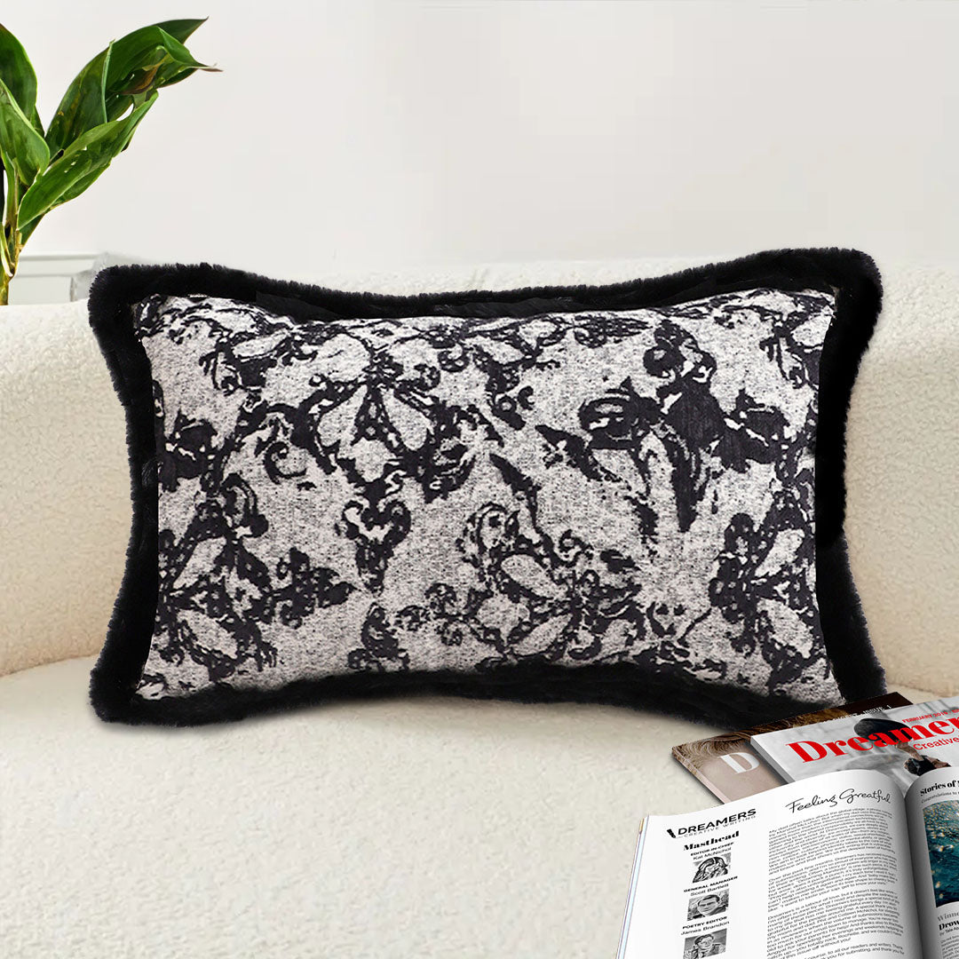 SOGA 35cm Vintage Black Pillowcase Set Black Herringbone Pattern Lumbar Throw Pillow