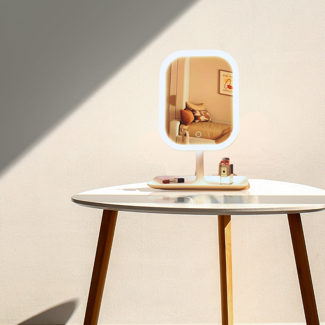 SOGA 26cm White Squared Smart LED Makeup Bedroom Table Vanity Mirror Tricolor w/ 5x Magnification