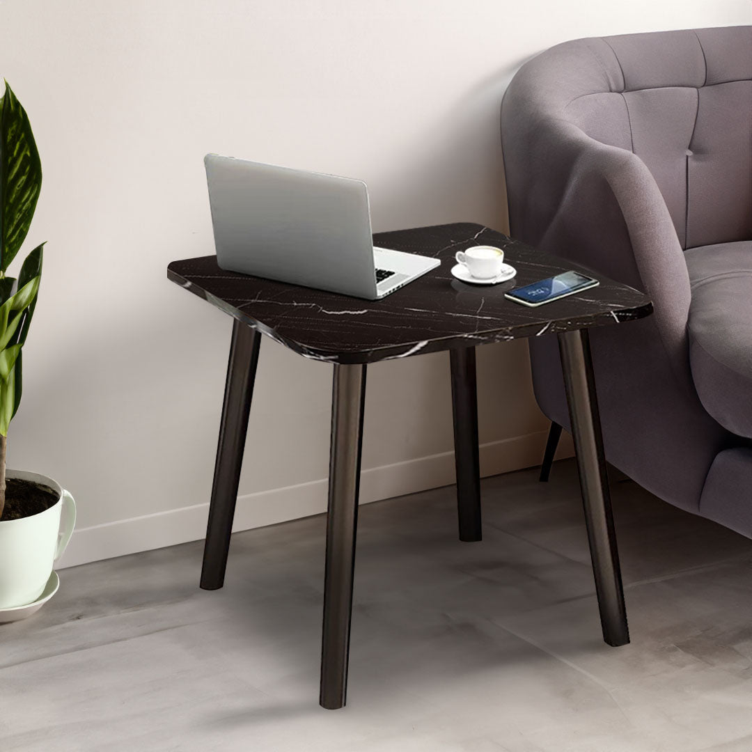 SOGA 40cm Black Ceramic Table Stone Pattern Compact Modern Design with Black Metal Legs