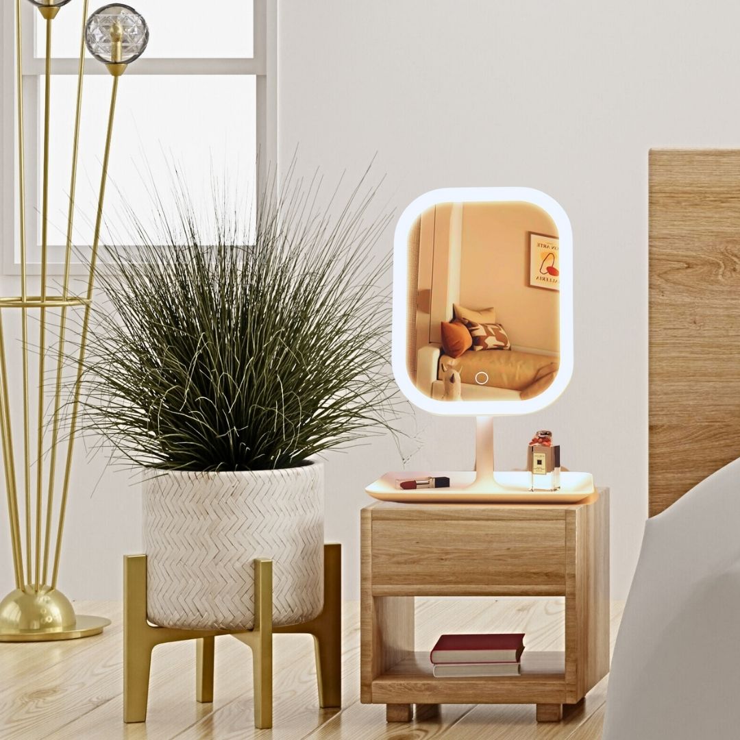 SOGA 26cm White Squared Smart LED Makeup Bedroom Table Vanity Mirror Tricolor w/ 5x Magnification