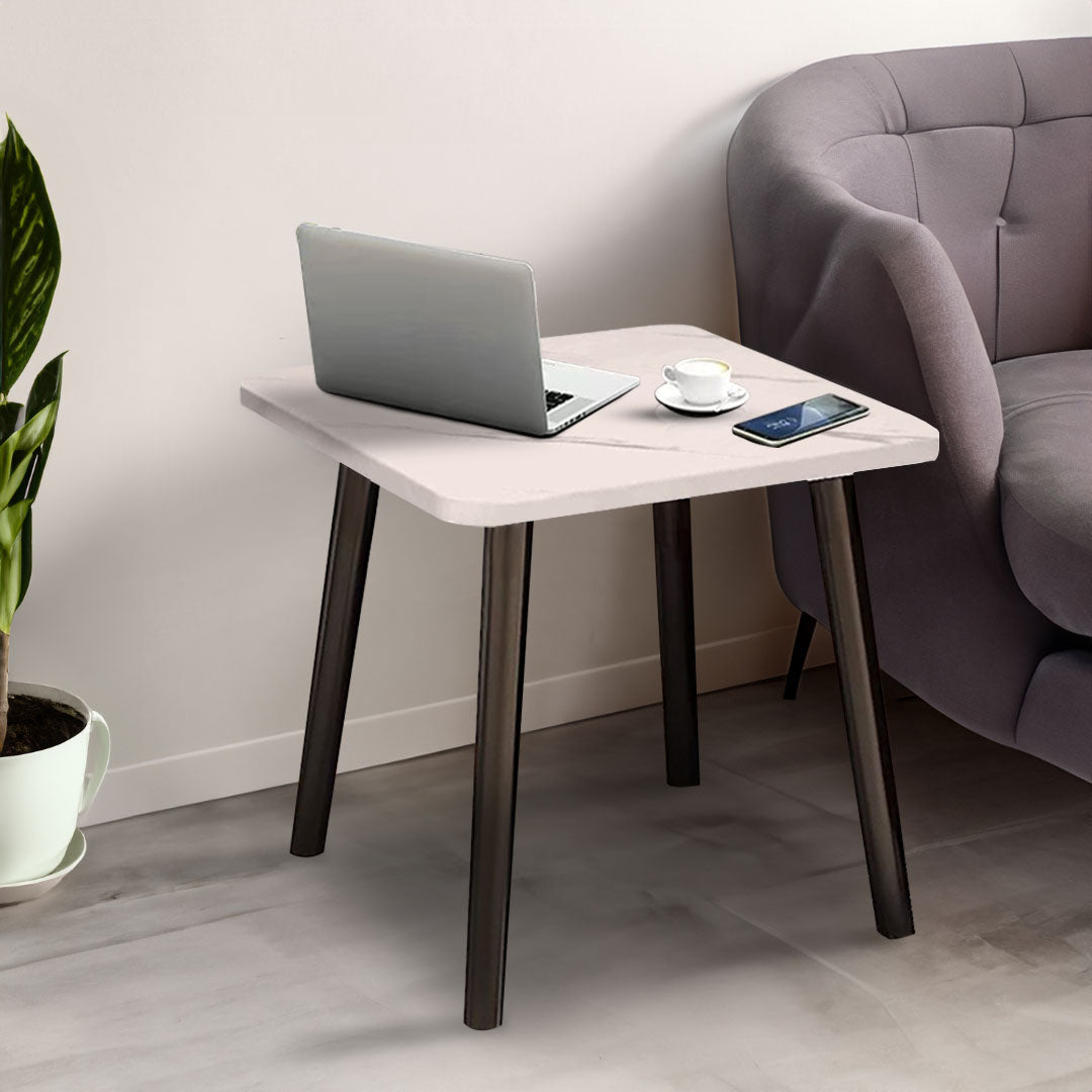 SOGA 40cm White Ceramic Table Stone Pattern Compact Modern Design with Black Metal Legs