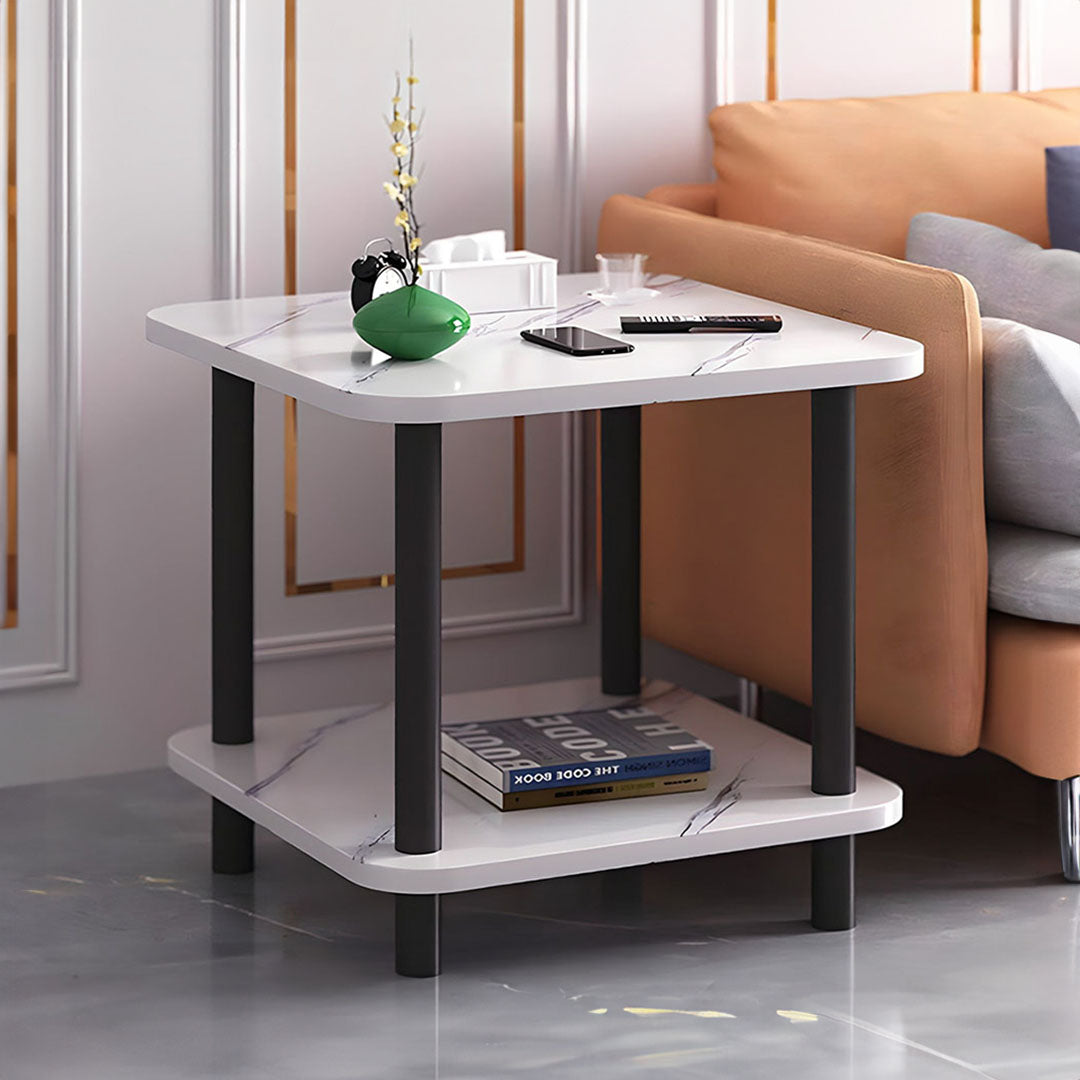 SOGA 2X 70cm White Ceramic Table Stone Pattern Modern Design with Black Metal Legs
