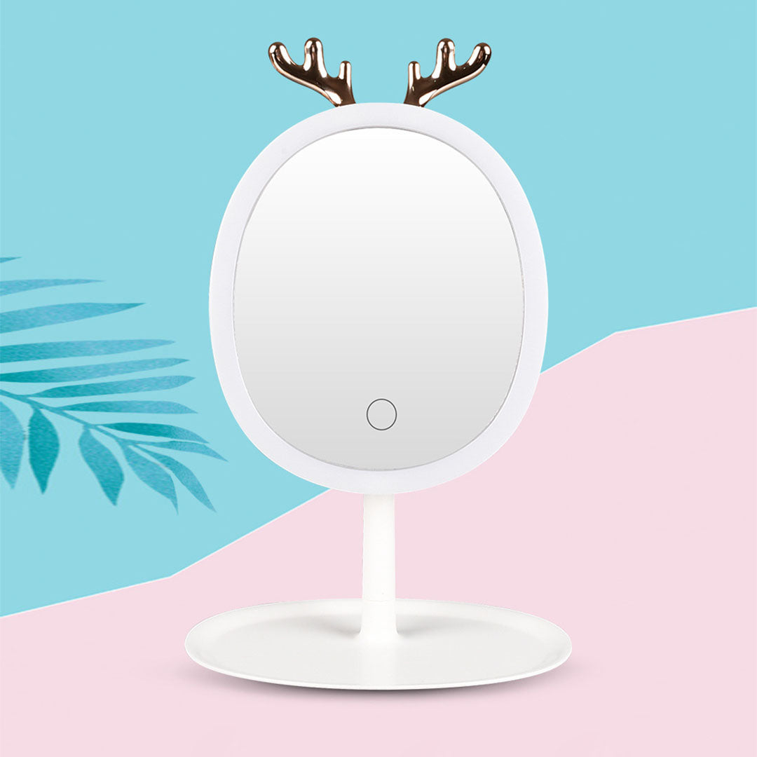 SOGA 2X White Antler LED Light Makeup Mirror Tabletop Vanity Home Decor