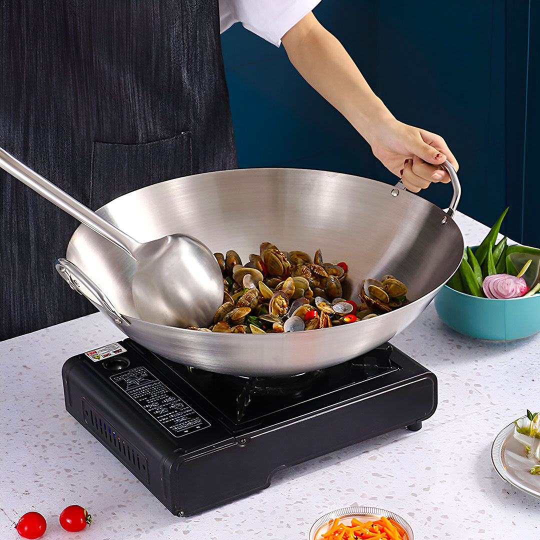 SOGA 43cm Stainless Steel Kitchen Cooking Wok with 2 Sturdy Handles