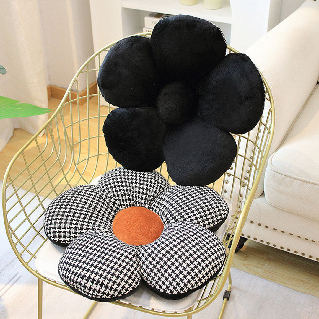 SOGA 2X Black Flower Cushion Shaped for Floor and Sitting Throw Pillow