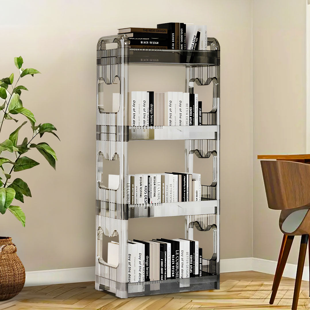 SOGA 2X 38x24cm Clear 3 Tier Bookshelf & Cosmetic Storage Organizer Trolley Rack