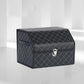 SOGA Leather Car Boot Collapsible Foldable Trunk Cargo Organizer Portable Storage Box Black/White Stitch with Lock Small
